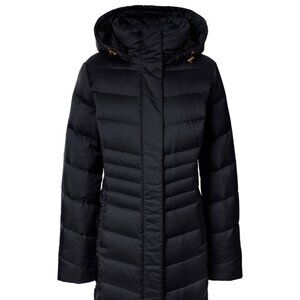 LANDS END Women 1X Long Maxi 600 Down Puffer Coat BLACK, Removable Hood - NEW